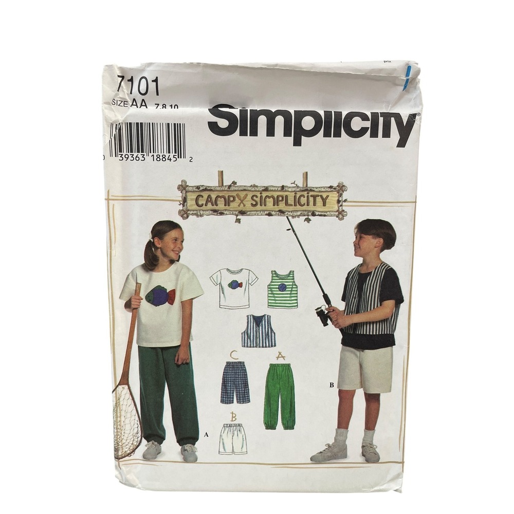 Simplicity Sewing Pattern Children Size 7-8-10 7101 Vest Top Pants Shorts 90s